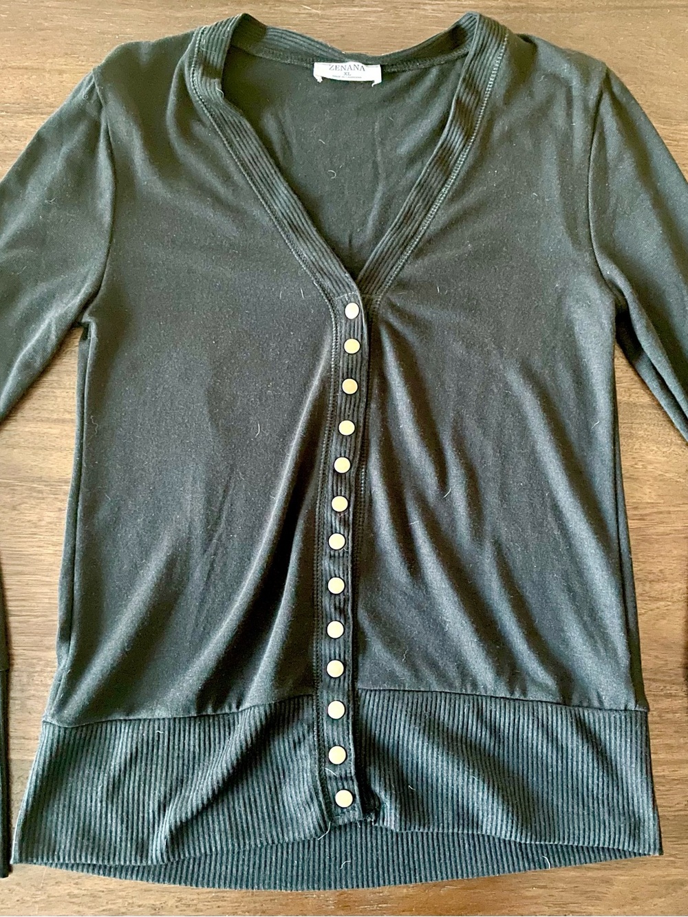 ZENANA Black Button-Front Rib Hem Cardigan - Size XL